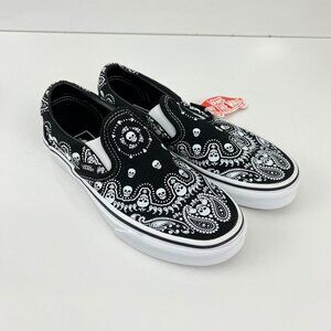 Vans Classic Slip-On Black Bandana Skull  Shoes Sneakers Kids 3.5 W 5